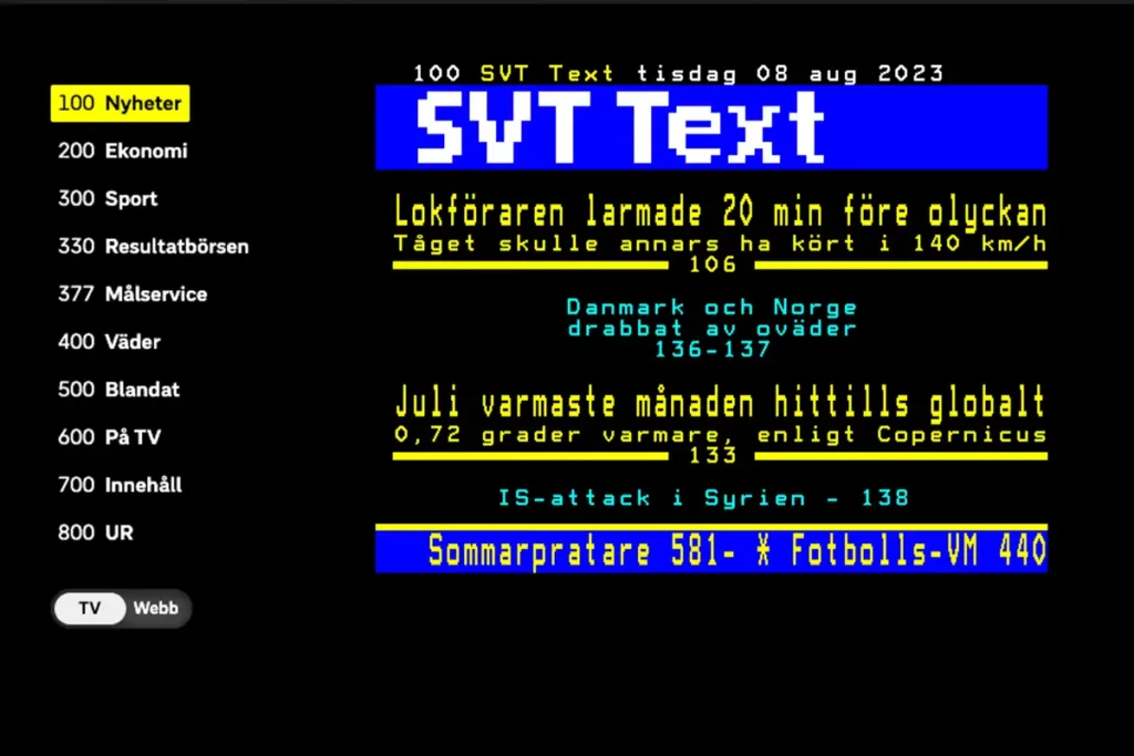 SVT text tv mest besökta och populäraste sidorna