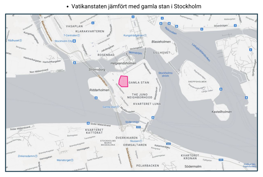 Vatikanstaten jämfört med gamla stan i Stockholm